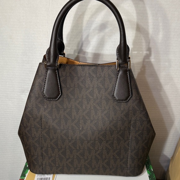 NWT Michael Kors Brown Logo Greenwich Large Grab Bag Tote Satchel MK Signature - Picture 9 of 14